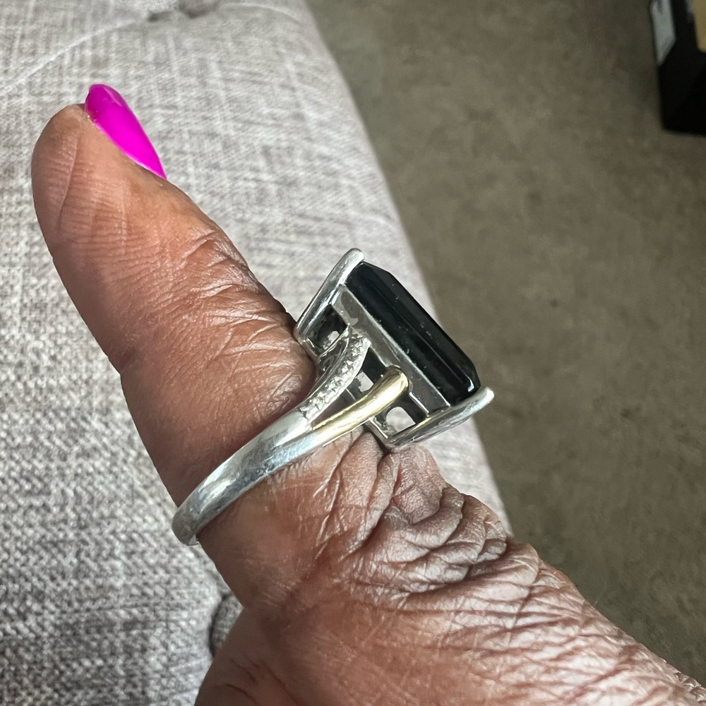 Macy's Silver And Black Statement Ring - image 2